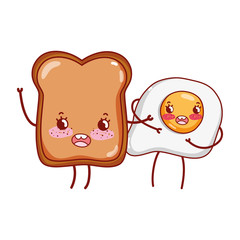 Canvas Print - breakfast cute fried egg and bread kawaii cartoon