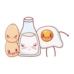 Sticker - breakfast cute fried egg and boiled eggs and milk happy cartoon