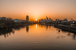 sunset over the river and Frankfurt skyline
