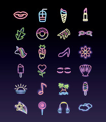 Wall Mural - bundle of neon lights set icons