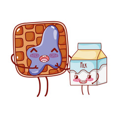 Poster - breakfast cute bread with jam and milk box kawaii cartoon