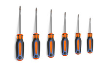 Set torx screwdrivers isolated on white background. Chrome objects top view. Vector illustration.