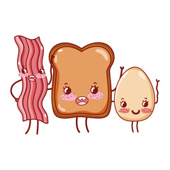 Poster - breakfast cute bacon bread and fried egg kawaii cartoon