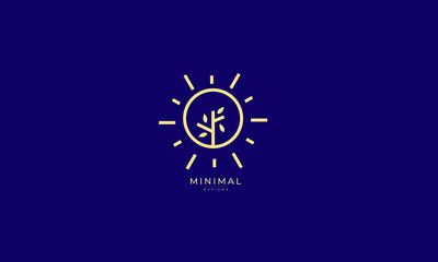 Wall Mural - a line art icon logo of a SUN with a tree 