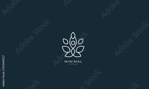 Fotomural A line art icon logo of a YOGA person with leaves