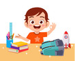 © Colorfuel Studio - happy cute little kid boy with clean desk