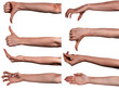 © Илья Подопригоров - Multiple images set female black hands isolated white background showing different gestures. Collage of hands of a african woman  with manicure