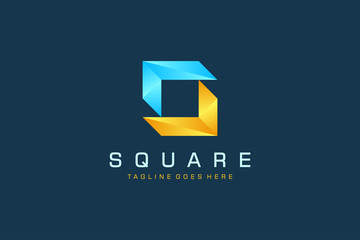 Poster - Abstract Letter S Logo. Blue Yellow Geometric Square Double Arrow. Usable for Business, Real Estate, Construction, Architecture and Building Logos. Flat Vector Logo Design Template Element.