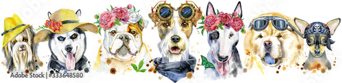 Fotomural Border from watercolor portraits of dogs for decoration