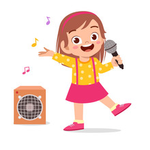 Happy Cute Little Kid Girl Sing A Song