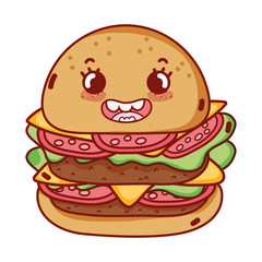 Poster - burger fast food cute kawaii cartoon isolated icon