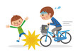 自転車で子供にぶつかる男子学生