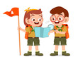 happy cute little scout boy and girl do exploring