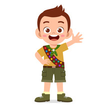 Happy Cute Little Kid Boy Wear Scout Uniform