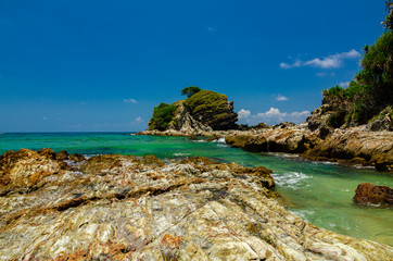 beauty in nature, Kapas Island located in Terengganu, Malaysia under bright sunny day and cloudy sky