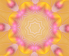 Abstract Fractal Circular Golden Pink Pattern. Kaleidoscope