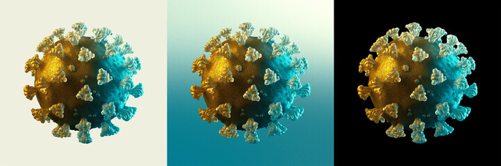 Wall Mural - Coronavirus microscopic view. Floating influenza virus cells. Dangerous asian ncov corona virus, alpha channel. 3d rendering concept