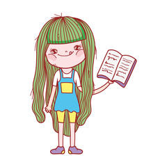 book day, little girl with open textbook isolated design