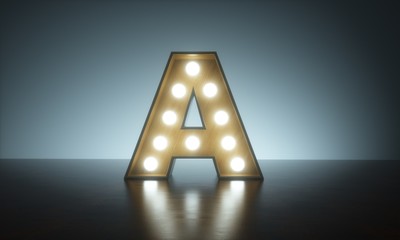 Retro sign light font on studio background