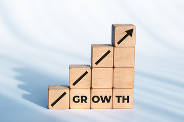 Wall Mural - growth or business concept. arrow icon and word on wooden dices