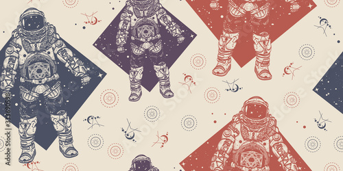 astronauta-kosmonauta-w-przestrzeni-kosmicznej-wzor-pakowanie-starego-papieru-styl-scrapbookingu-tlo-sredniowieczny-rekopis-sztuka