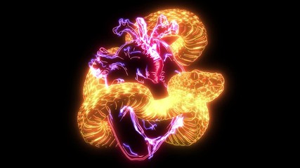 Canvas Print - digital animation of a snake around heart that lighting up on neon style