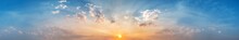 Panorama Of Dramatic Vibrant Color With Beautiful Cloud Of Sunrise And Sunset. Panoramic Image.