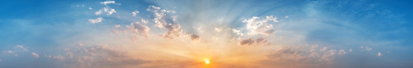 Wall Mural - panorama of dramatic vibrant color with beautiful cloud of sunrise and sunset. panoramic image.