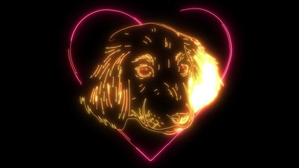 Poster - digital animation of a dog with heart that lighting up on neon style