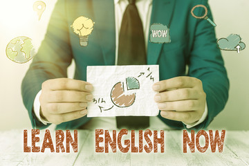 Poster - Word writing text Learn English Now. Business photo showcasing gain or acquire knowledge and skill of english language