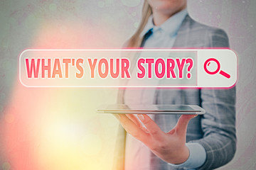 Poster - conceptual hand writing showing whats is your storyquestion. concept meaning manner of asking about 