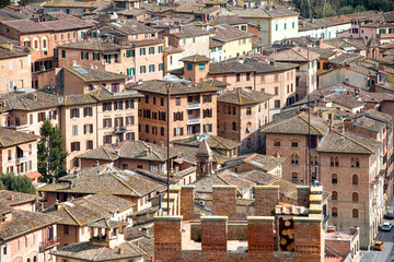 Sticker - aerial view over roofs of the Siena, medieval town, capital of the province of Siena in Tuscany, Italy