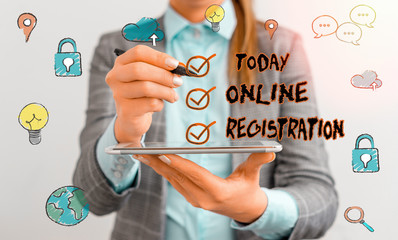 Leinwandbilder - Text sign showing Online Registration. Business photo text System for subscribing or registering via the Internet