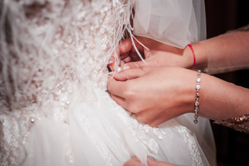 Sticker - Bridesmaids assist bride to wear wedding dress