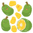 happy jackfruit with funny faces, vector collection