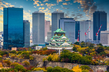 Wall Mural - Osaka Castle beautiful attraction ancient architecture landmark Osaka Castle in autumn, Osaka City, Kansai, Japan.