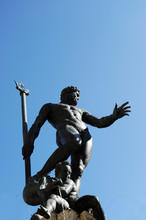 The Antique Statue Of Neptune, The God Of Water And The Sea In Roman Mythology And Religion, An Famous Monument Of The Italian Renaissance, In Bologna, Italy
