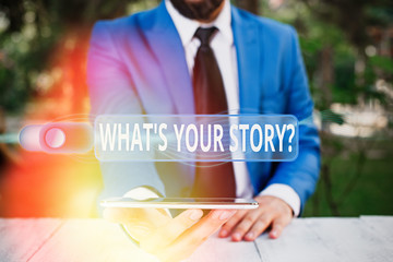 Poster - Handwriting text writing Whats Is Your Storyquestion. Conceptual photo manner of asking demonstrating about past events