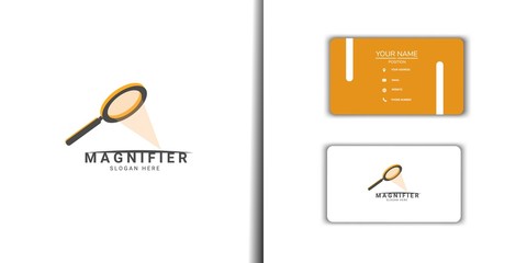 minimal style magnifier logo set with business card, vector design isolated