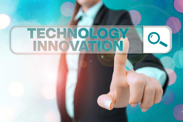 Poster - Writing note showing Technology Innovation. Business concept for significant technological changes of products
