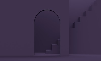 Wall Mural - Lilac room with stairs and arch. 3d rendering