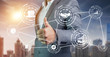 © Kanchana - Business man thumbs up give to network communication is easy access to business, invesment, economy, stock, Profit or loss, big data