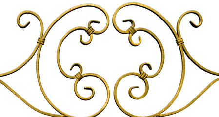 Wall Mural - Wrought iron ornamental grate for the fireplace. Decorative detail of metal lattice for interior. Isolated, white background.