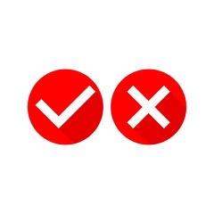 Poster - Check marks or tick, cross checkmarks flat icon set in modern red design concept on isolated white background. EPS 10 vector.