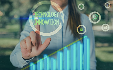 Poster - Word writing text Technology Innovation. Business photo showcasing significant technological changes of products