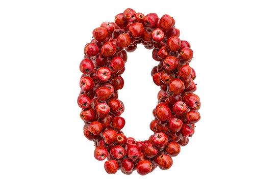 Number 0 from red apples, 3D rendering