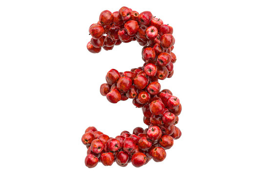 Number 3 from red apples, 3D rendering