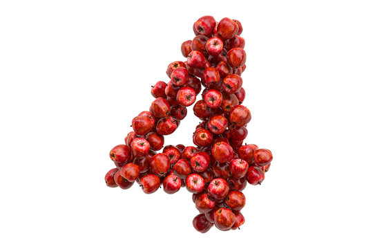 Number 4 from red apples, 3D rendering