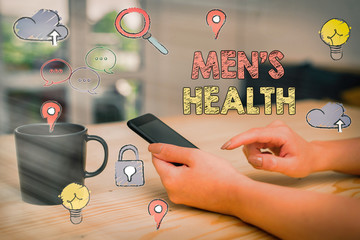 Wall Mural - Text sign showing Mens Health. Business photo showcasing state of complete physical mental and social well being by man