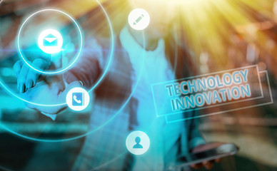 Poster - Word writing text Technology Innovation. Business photo showcasing significant technological changes of products